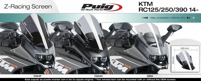 プーチ(Puig) レーシングスクリーン オレンジ RC125/200/390 14- 7004T | バイクカスタムパーツ専門店  モトパーツ(MOTO PARTS)