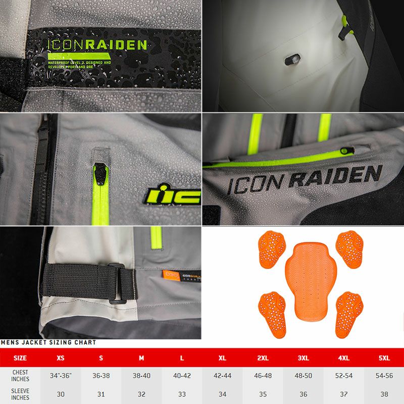 ICON メンズ RAIDEN グレー/Hi-Viz バイクカスタムパーツ専門店 モトパーツ(MOTO PARTS)