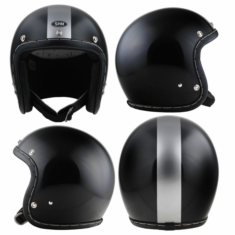 SHM ハンドステッチ ジェットヘルメット Lot-102 ブラック/シルバー-02