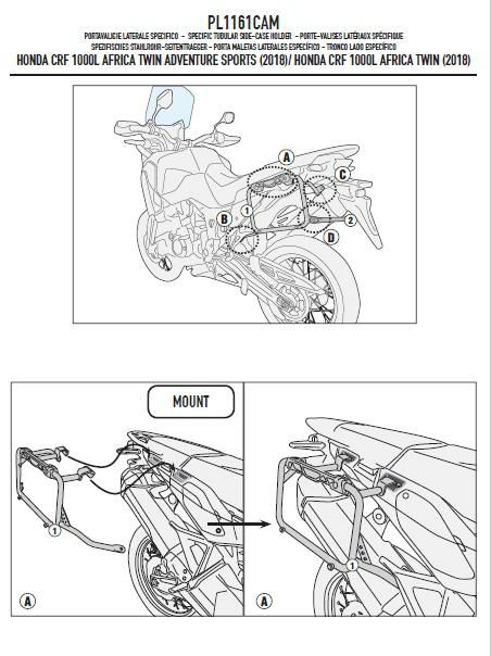 ジビ(GIVI) CAM サイドマウントフレーム Honda CRF1000L アフリカツイン 18-19 PL1161CAM-05