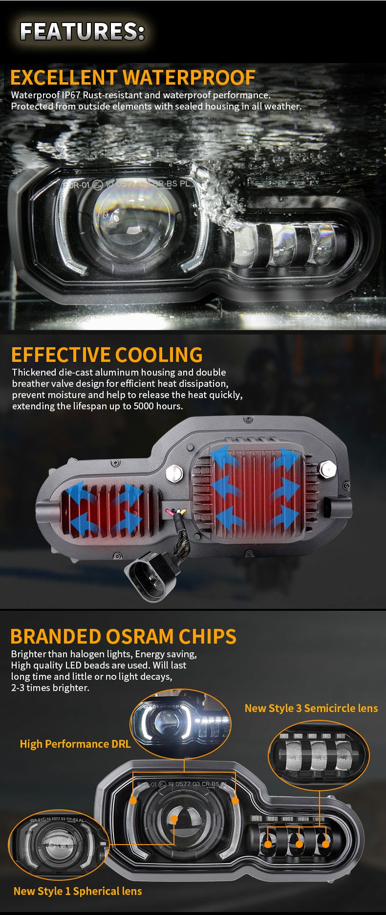 (WMW) LED ヘッドライト コンバージョンキット BMW F650GS/F700GS/F800GS/F800GS Aｄｖ-09