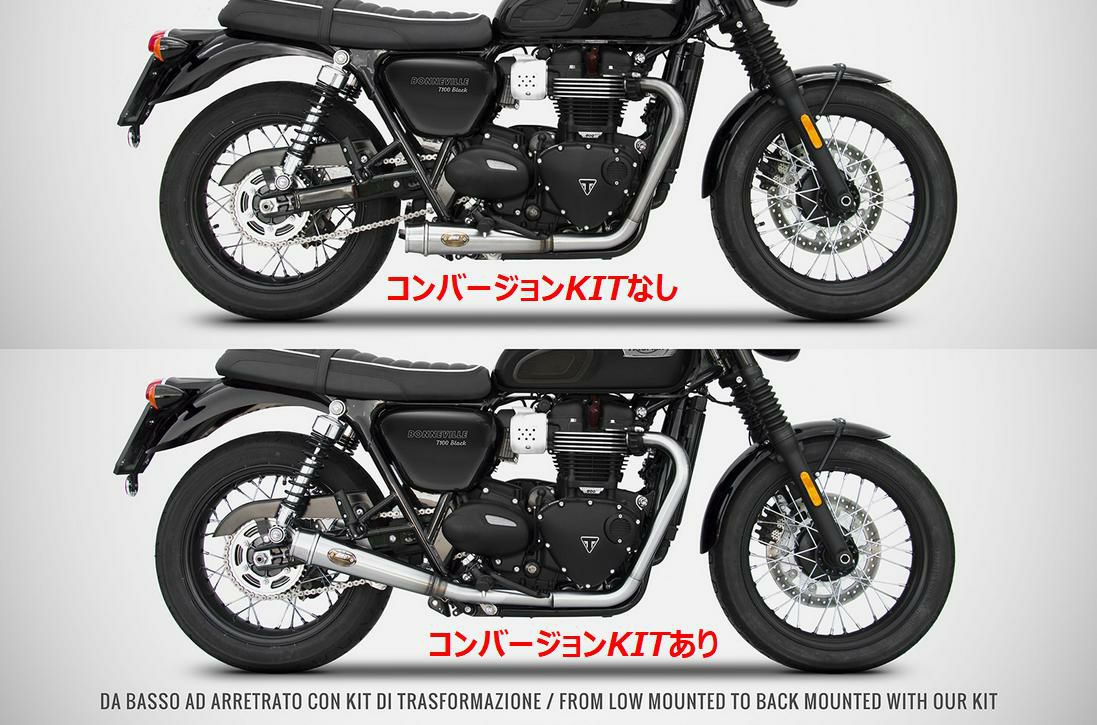 ボンネビル T100/T120 Racing 2-2 フルエキゾーストマフラー (ブラック 