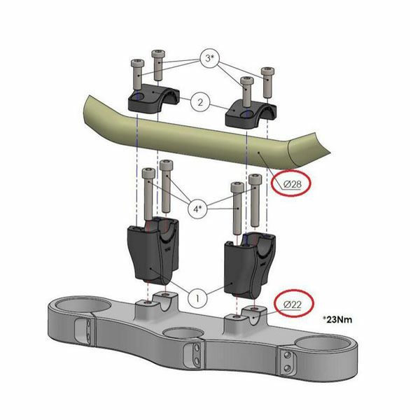 Z650RS 21- ファットバー変換用ハンドルバーライザー 30mm UP ブラック