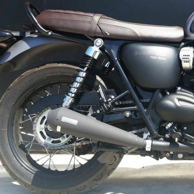 トライアンフ ボンネビルT100/T120 ステンレス Trombレトロ スリップオンマフラー マットブラック MASS Exhaust