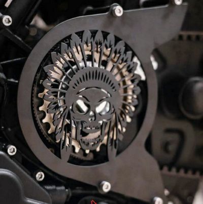 インディアン スカウトシリーズ プーリーカバー チーフスカル オールブラック Dean Speed