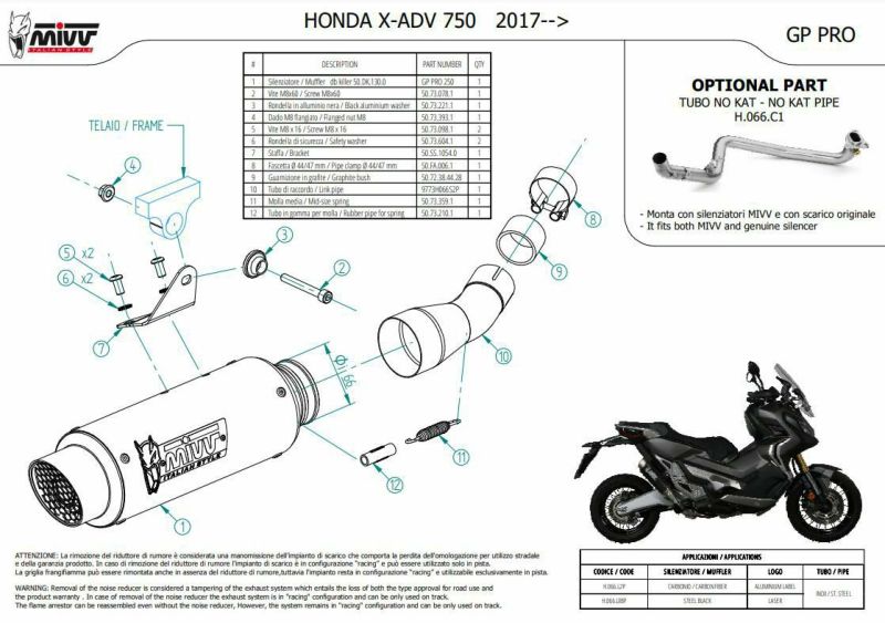 MIVV スリップオンマフラー GP PRO カーボン HONDA X-ADV750