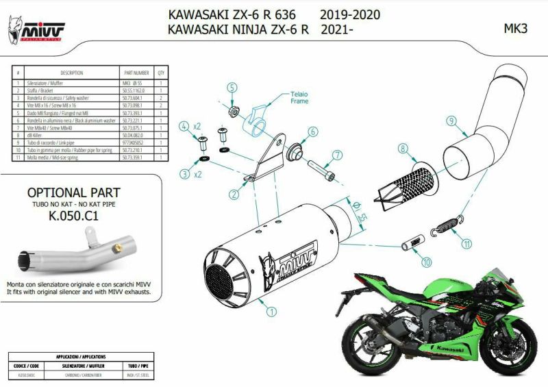 MIVV スリップオンマフラー MK3 カーボン KAWASAKI ZX-6R (2021