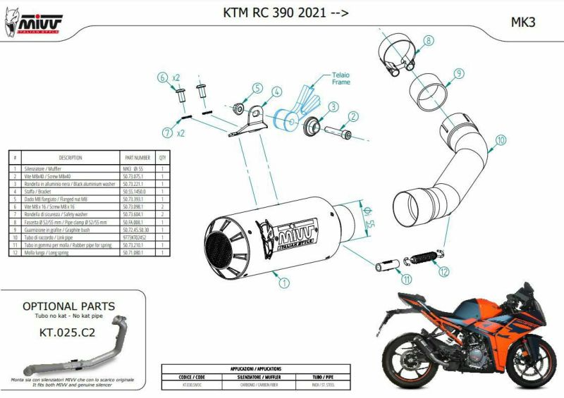 MIVV スリップオンマフラー MK3 カーボン KTM RC390 (2021-2024) | KT