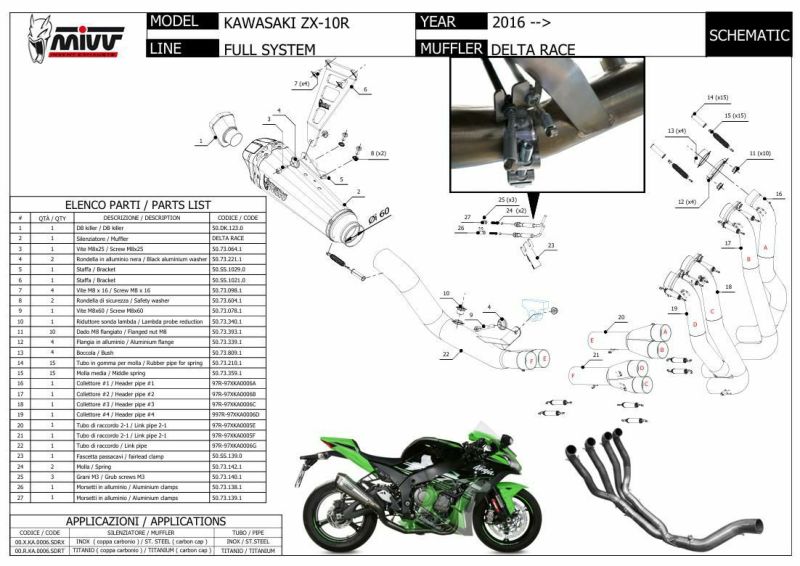 MIVV フルシステムマフラー 4x2x1 DELTA RACE ステンレス