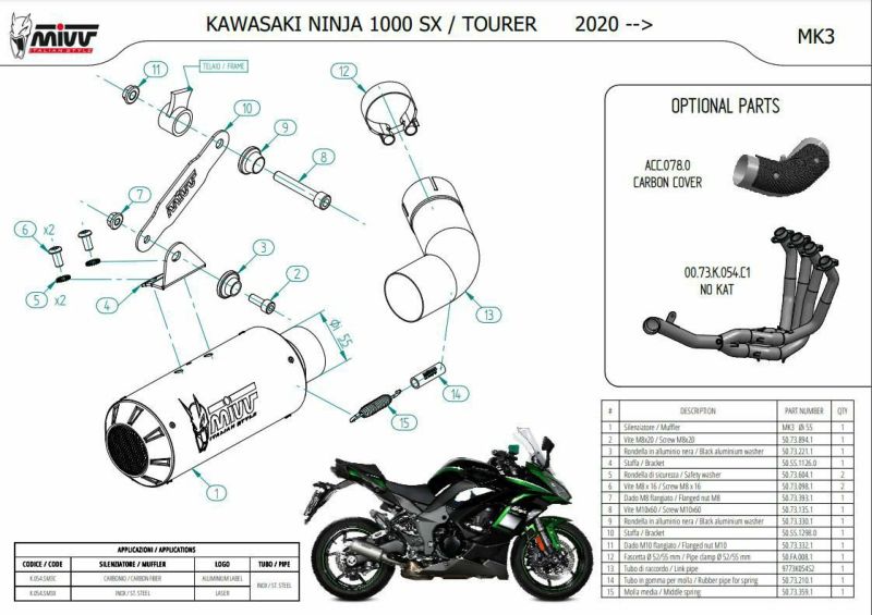 MIVV レーシングスリップオンマフラー MK3 ステンレス KAWASAKI